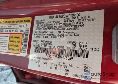 2017 Ford Fusion Sport from USA, damaged, VIN 3FA6P0VP4HR175669